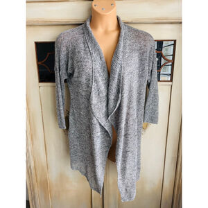 EUC EILEEN FISHER HEATHER GRAY LINEN OPEN DRAPE FRONT CARDIGAN | Sz Lg